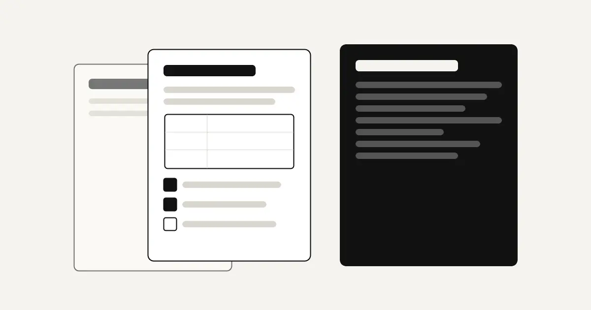 A content brief page with a table and checkboxes beside a finished article draft